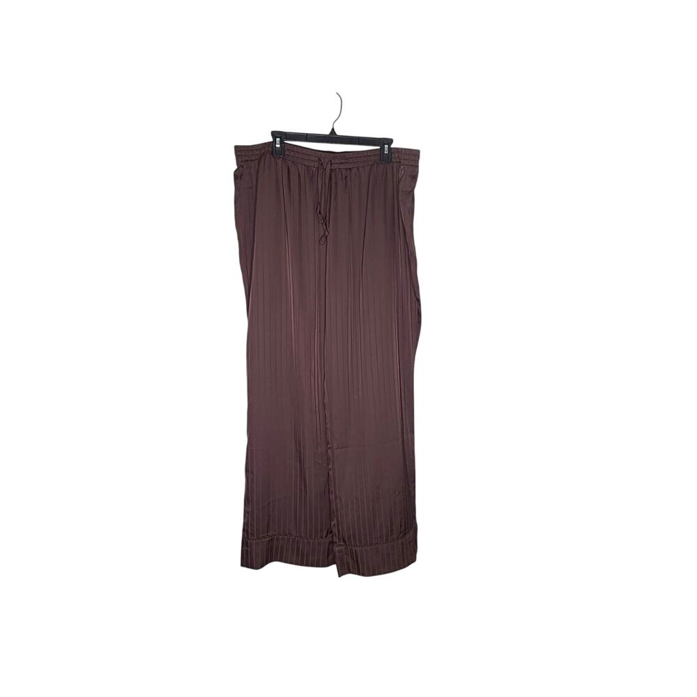 Nuuds Jacquard Striped Pajama Pants Women's XXXL Choc Brown Drawstring Stretch